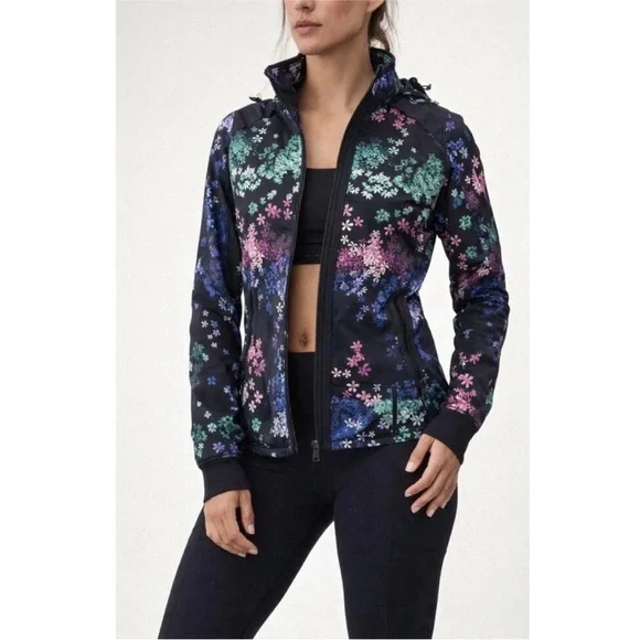 Lululemon Run Bandit Hooded Jacket Black Multicolor Floral Petal Pop 4 - Picture 1 of 12